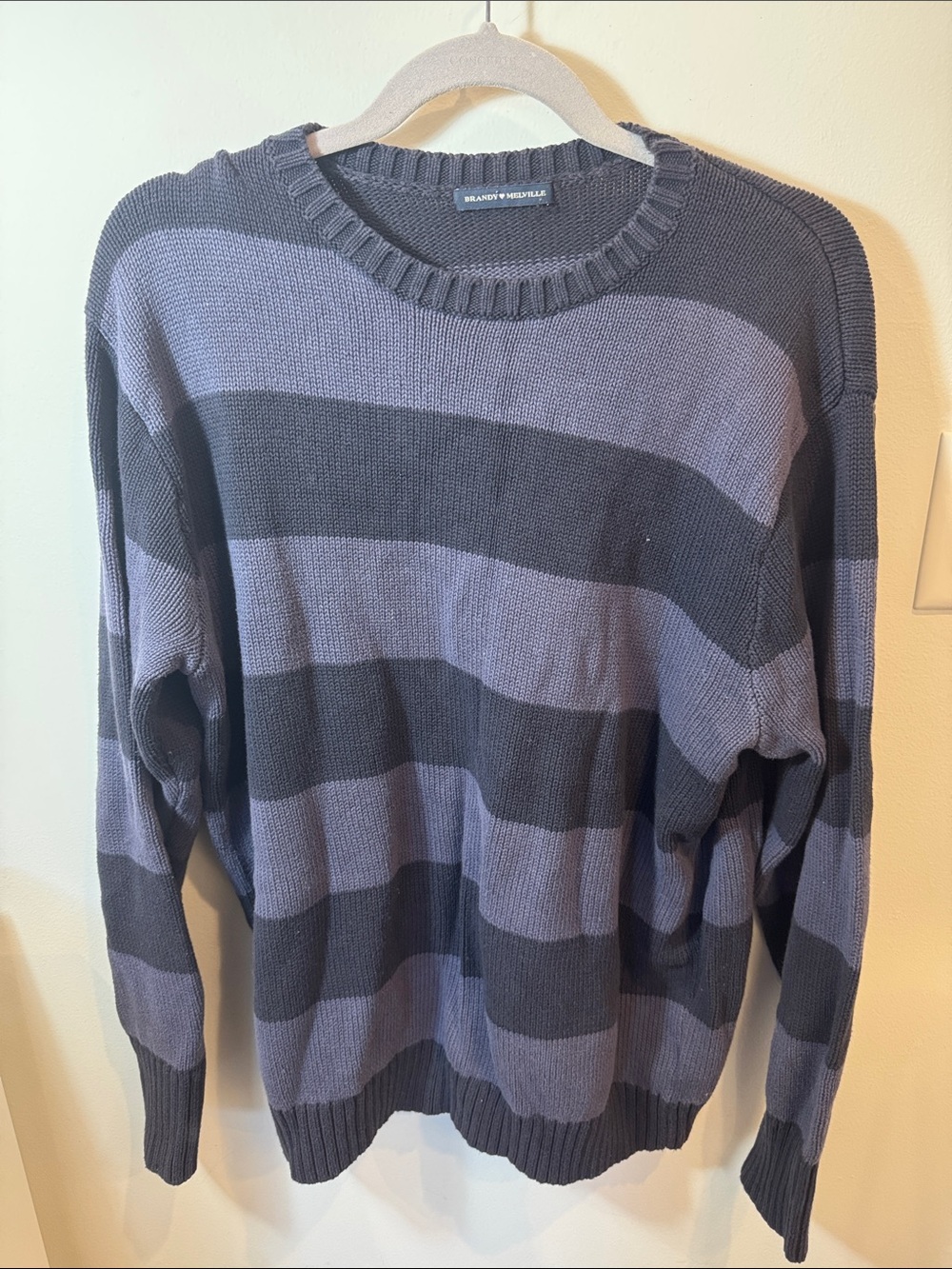 Brandy Melville Striped Crewneck Sweater - Blue & Charcoal
